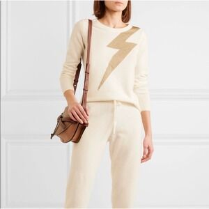 Madeleine Thompson Irvine Cashmere Sweater S Cream Lightning Bolt Luxury Preppy